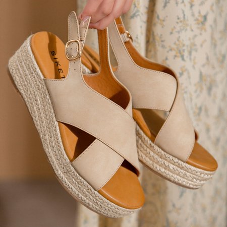 

Egmy Women Sandals Women S Shoes Platform Open toe Anti-Slip Wedge Sandals Cross Strap Fish Mouth Hemp Rope Sandals