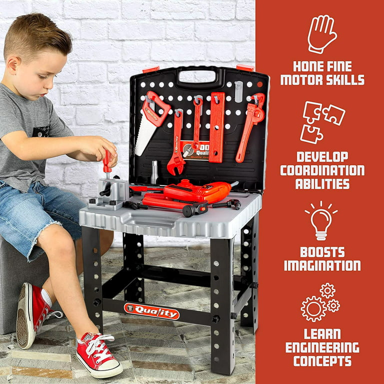  POFJOEQ Kids Tool Bench for Toddlers，Kids Tool Set with  Realistic Tools and Electric Dril，Build Your Own Toy Tool Box-74 Realistic Toy  Tools and Accessories : Toys & Games