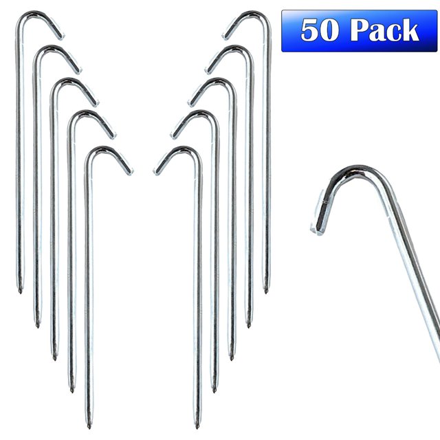 Moose Supply Steel Hook Stakes for Tarps, 50 Pack, 5/16" x 10