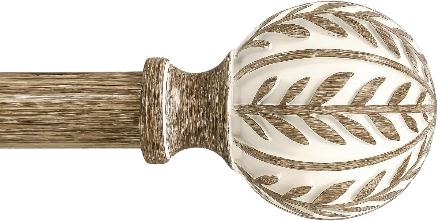 Antique White Curtain Rods for Windows 48 to 84 inch,1" Adjustable Heavy Duty Window Curtain Rod with Leaf Finials,Rustic Decorative Drapery Rods Set,Size:36-88''