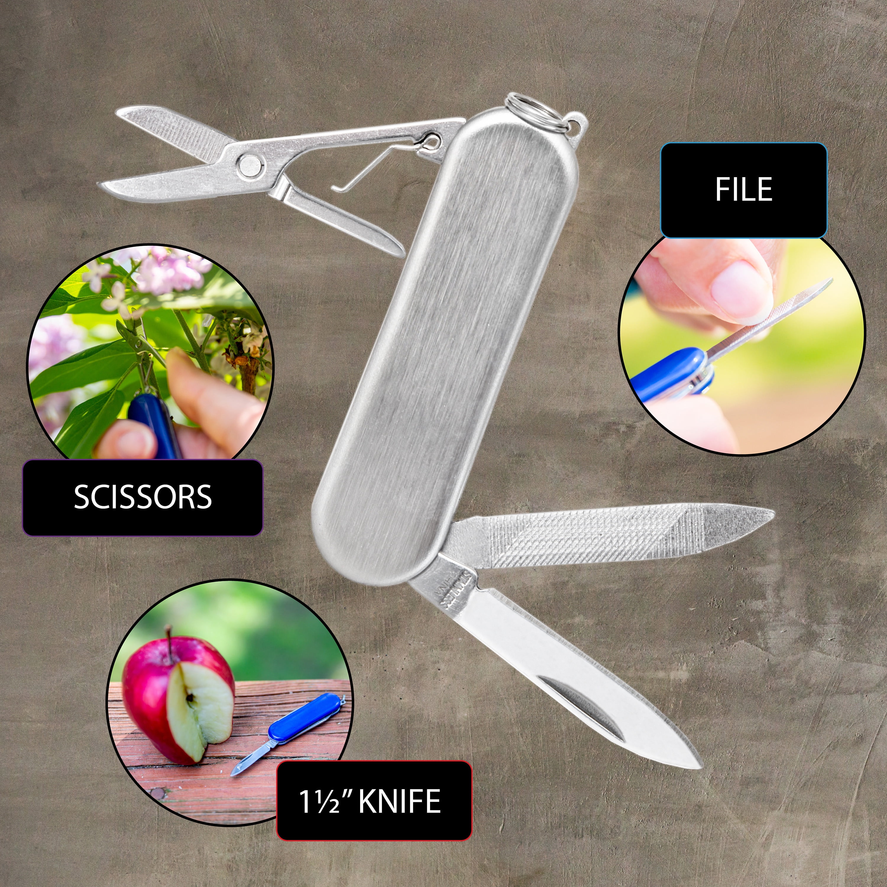 MAXAM Multi-Function Army Knife - Silver Mini Multi-Tool, Pocket Knife with Scissors