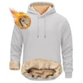 thumbnail image 3 of HAJWOH Mens Fleece Hoodie Heavy Weighted Sherpa Long Sleeve Hooded Sweatshirt Big and Tall Fleece Lined Drawstring Pullover Thick Warm Winter Casual Sweaters Light Gray 4XL, 3 of 7