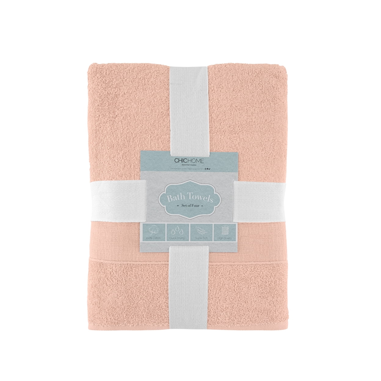 Chic Home Luxurious 4-Piece 100% Pure Turkish Cotton Bath Towels 30" x 54" Dobby Border Design