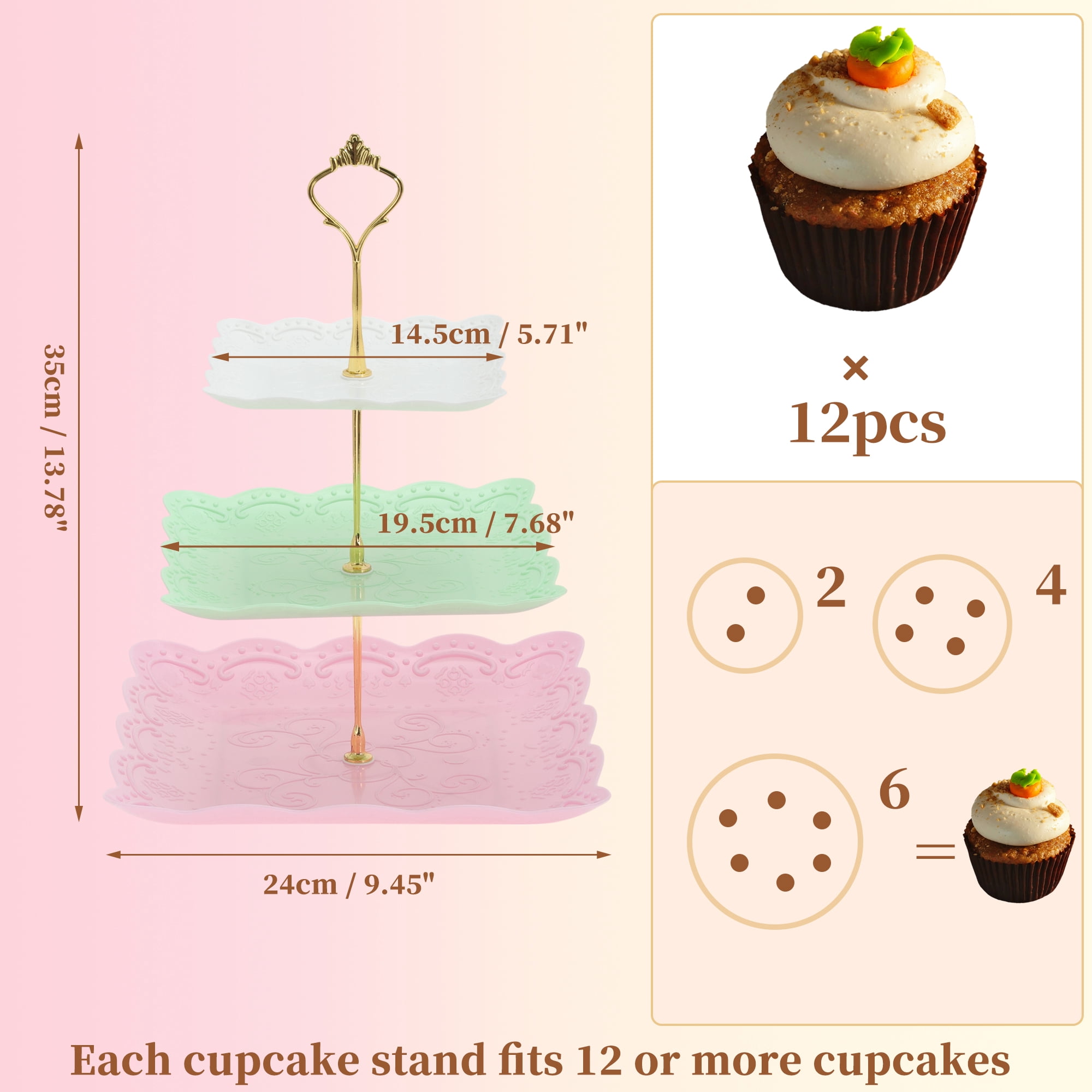 Unique Bargains 3 Tier Dessert Cupcake Stand Holder Square Cup Cake Holder Tower1