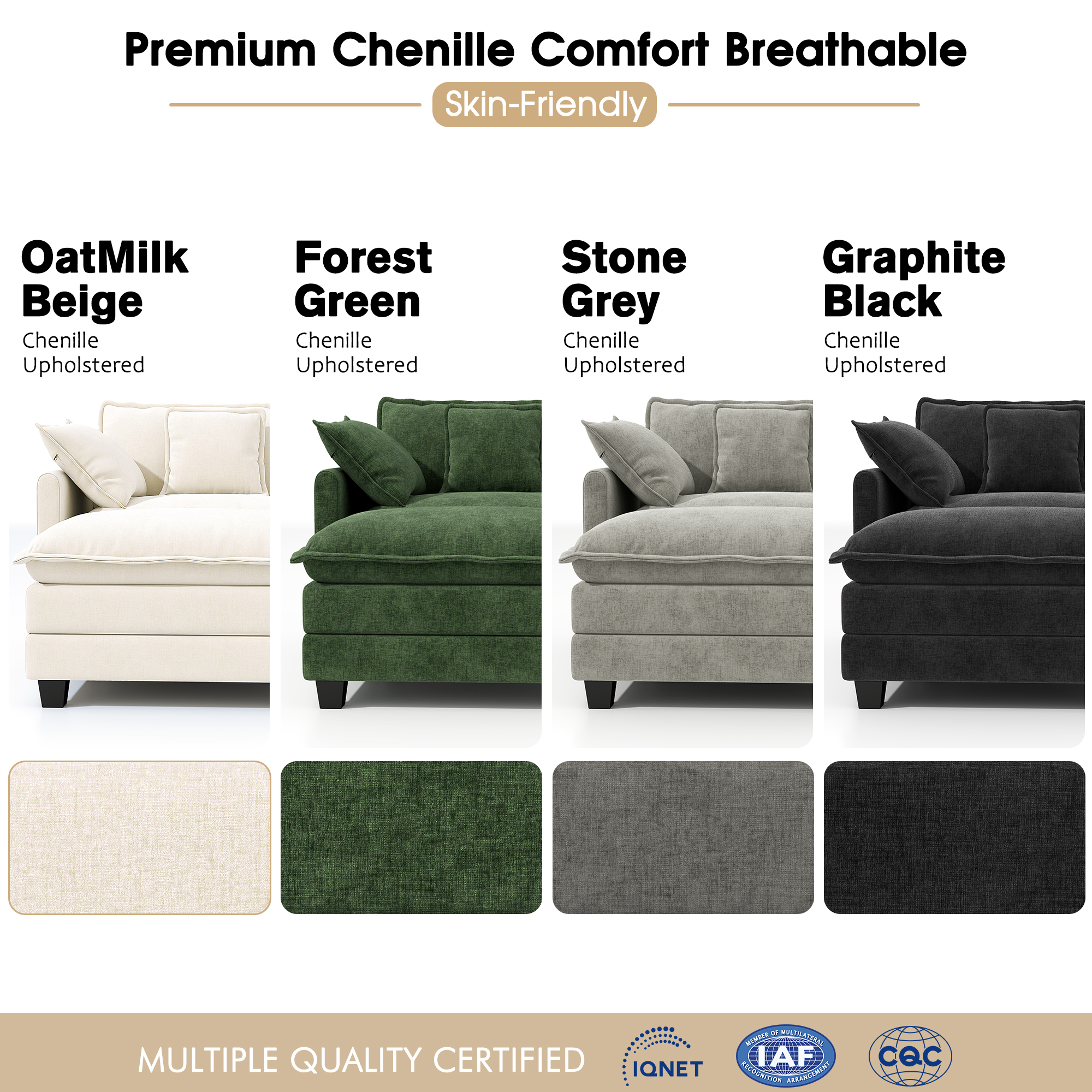 BedLuxury 111.5 in U-Shaped Modular Sectional Sofa, Beige photo 8