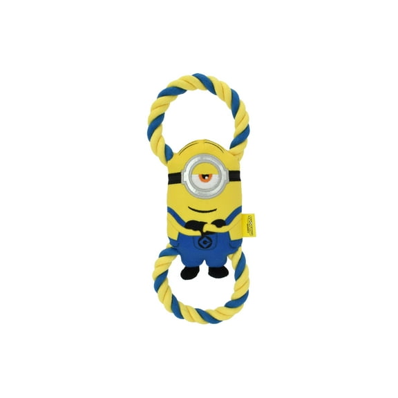 Multipet Minions Stuart Plush and Rope Tug Dog Toy with Squeaker and Crinkle, Small