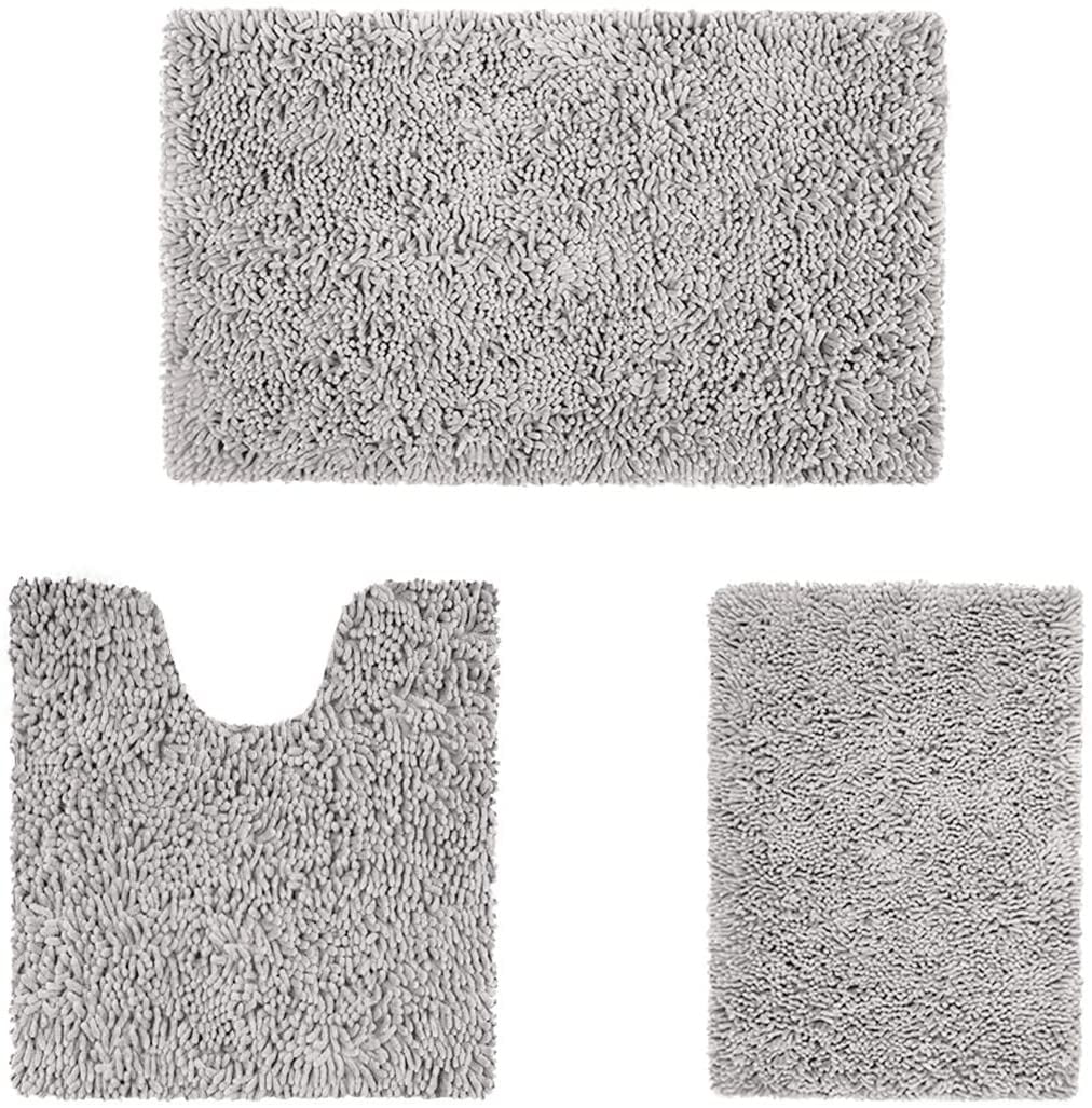 3 Piece Bath Mats, Soft Chenille Bathroom Mat Set, Machine Washable And