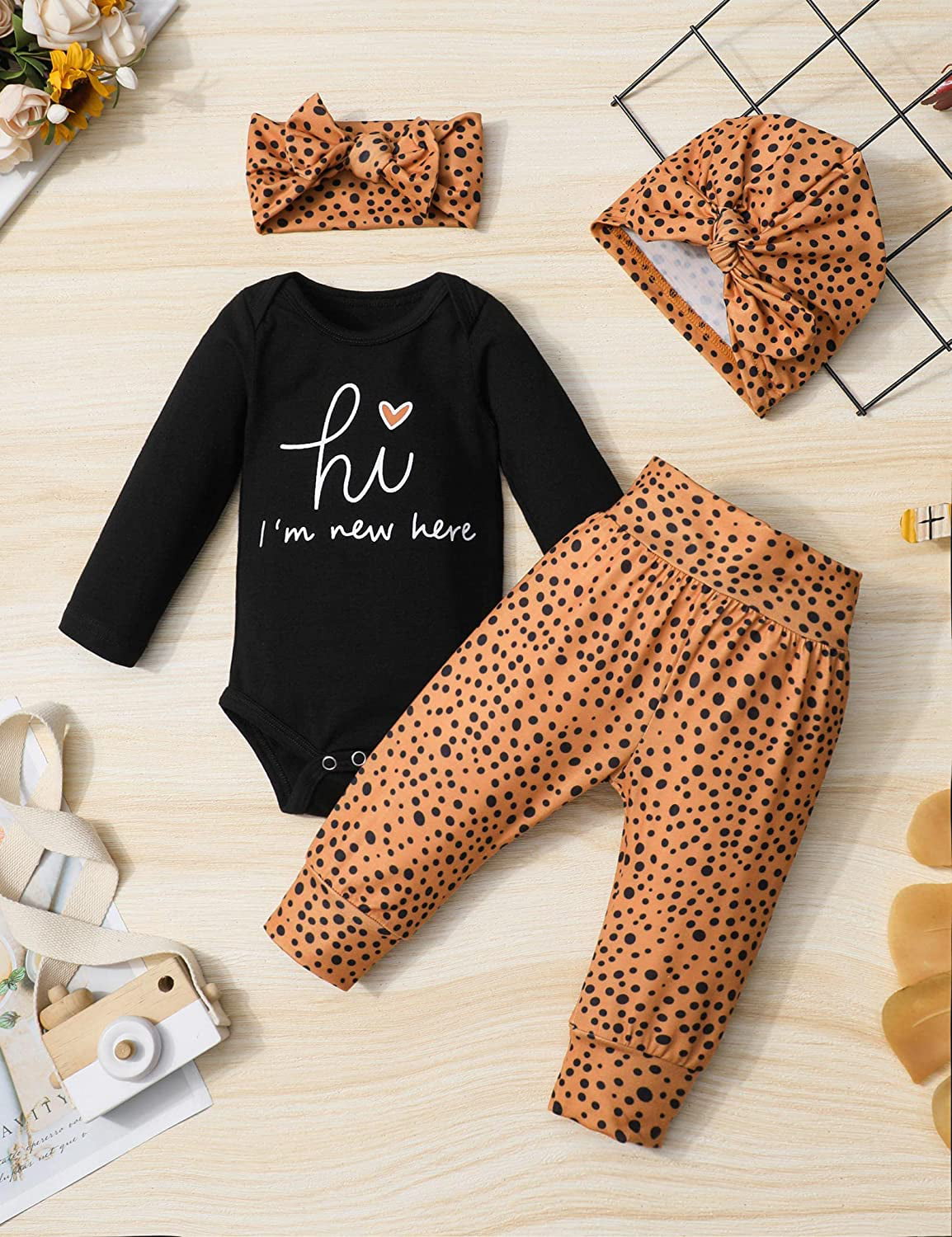  KANGKANG Baby Girl Clothes Preemie Clothes Girl Hi Im New Here  Infant Outfit Romper Floral Pants Cute Baby Girl Outfits Baby Clothes for  Girls 4PC Set: Clothing, Shoes & Jewelry