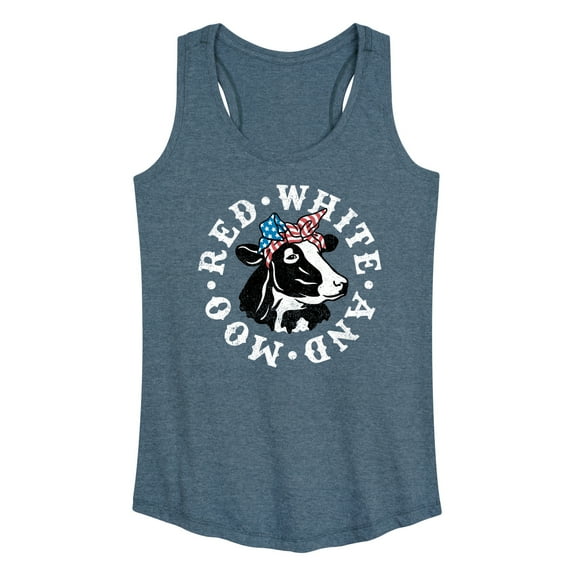 Instant Message - Red White And Moo Cow Graphic Racerback Tank