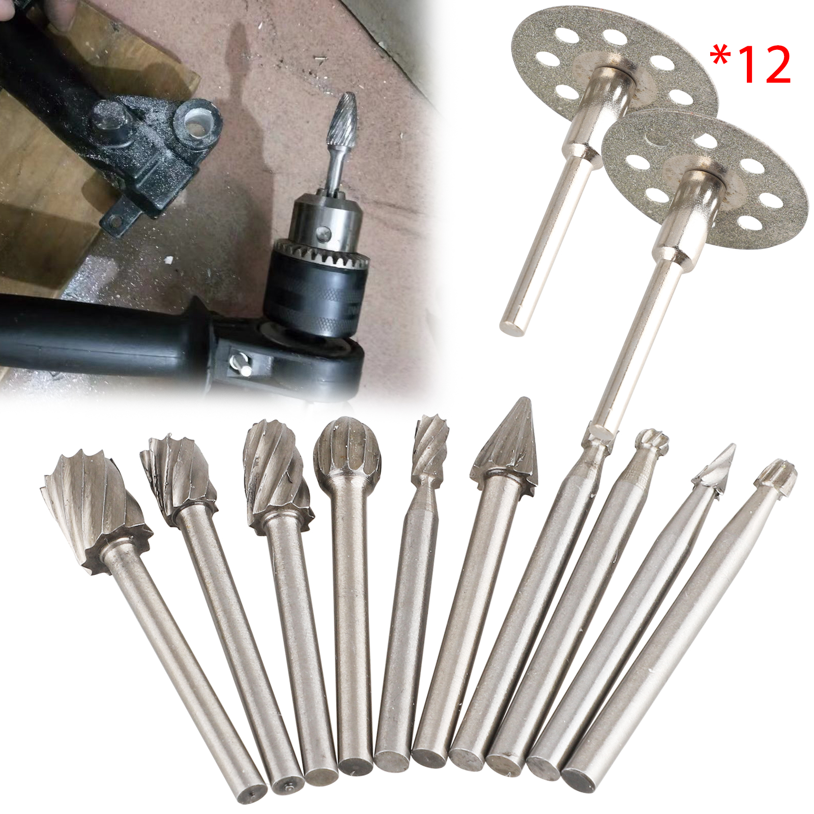 Carbide Burr Set, TSV Solid Tungsten Rotary Burr Set 1/8Inch Shank Fit