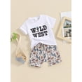 thumbnail image 4 of Aojekbee 2Pcs Baby Boy Western Clothes Short Sleeve Cactus Letter Print Tops + Shorts Set Toddler Outfits, 4 of 10
