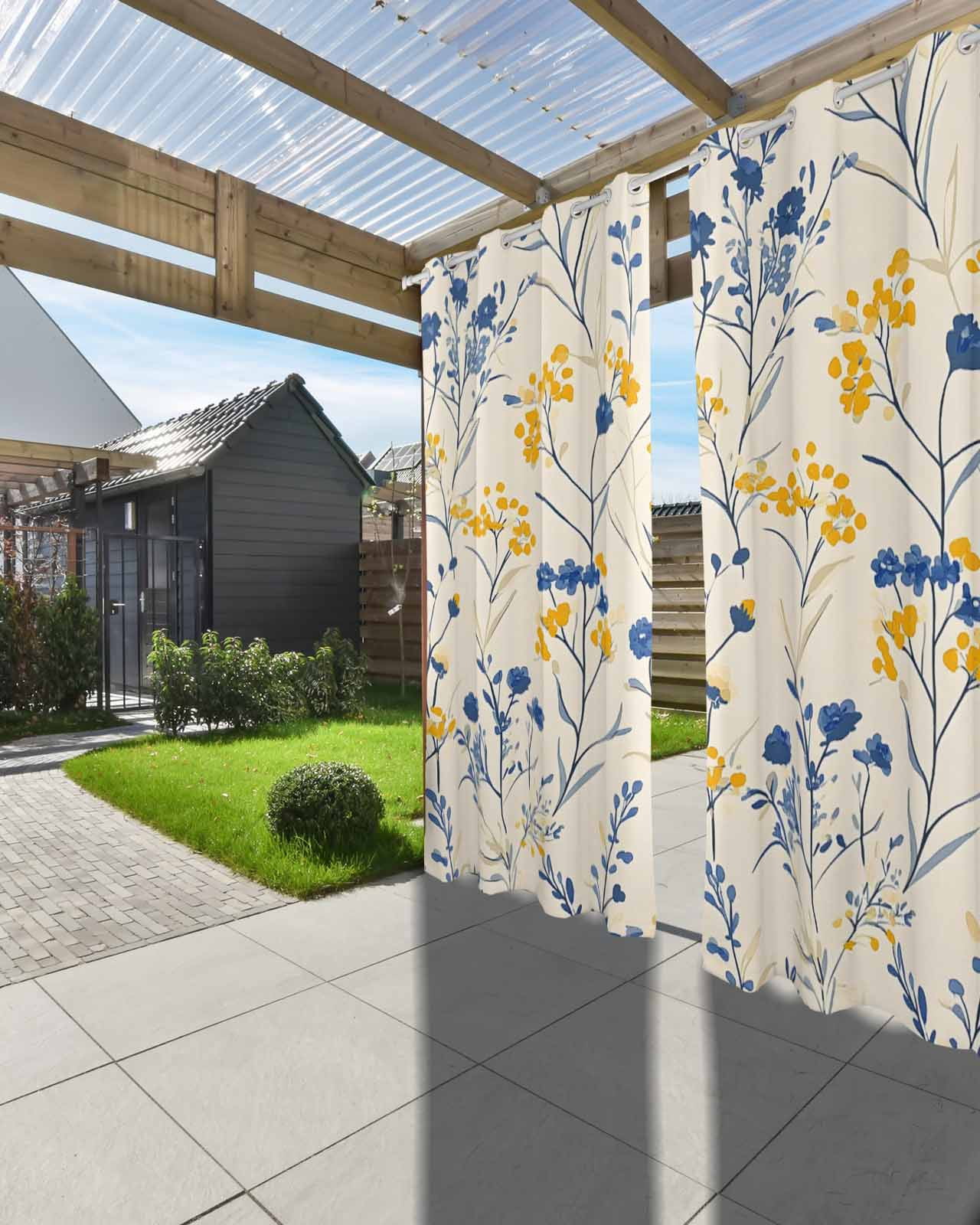 nqOlkjepod Outdoor Curtains for Patio Waterproof, Spring Flowers Outdoor Privacy Panels Grommet, Farmhouse Pastoral Botanical Herbs Blackout Outside Curtains for Porch/Cabana 54"x84", 1 Panel