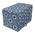 thumbnail image 1 of Blue and White Dog Crate Cover, Circles with Floral Elements and Dots Abstract Eye Retro, Easy to Use Pet Kennel Cover for Medium Large Dogs, 35" x 23" x 27", Slate Blue Black White, by Ambesonne, 1 of 6