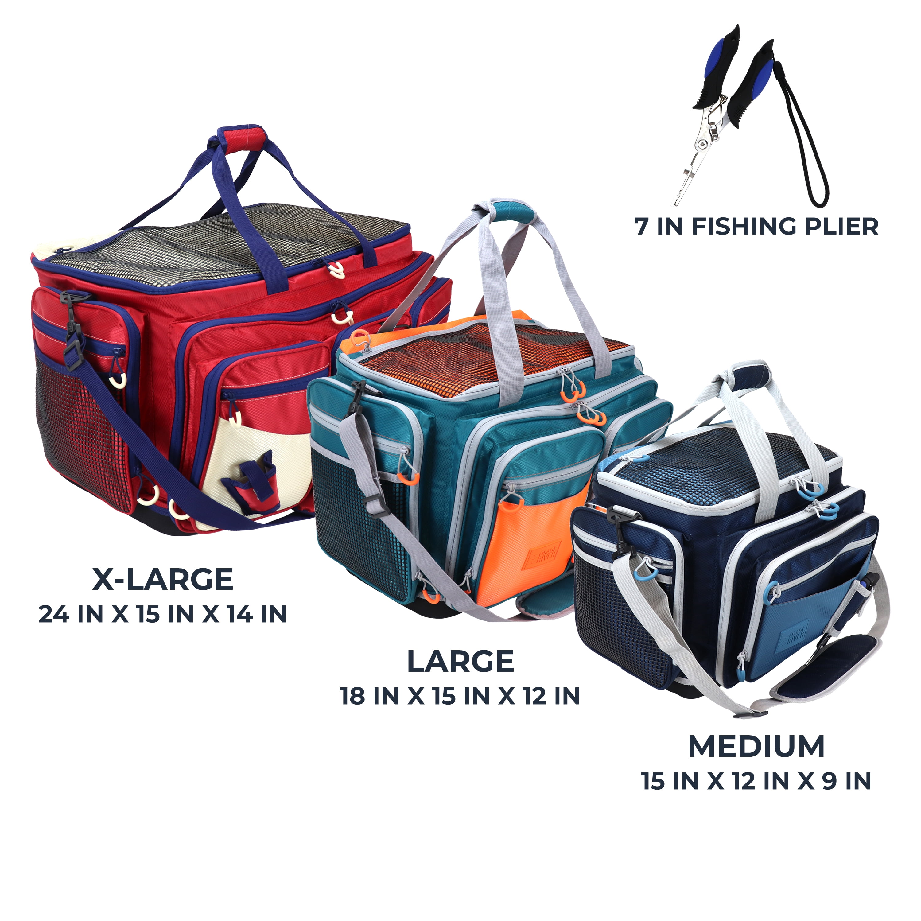 Osage River Gear Medium Fishing Tackle Bag, Saltwater Fishing Gear Bag, Tackle Box Organizer with Waterproof Non-Slip Bottom, Padded Shoulder Strap, and Fishing Pliers, Fishing Gifts for Men, Red