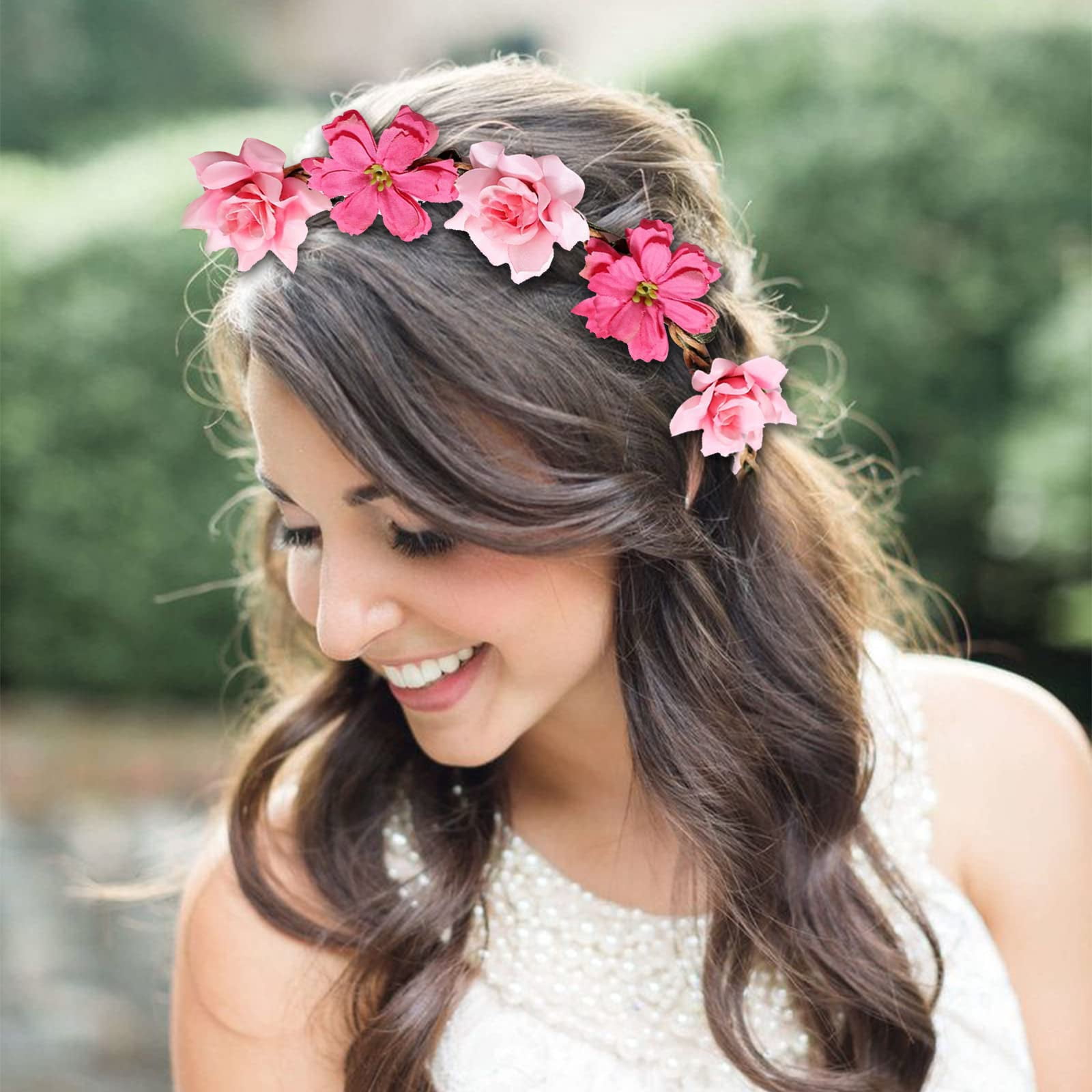 ZYNERY 5PCS Flower Crown Headbands Flower Headbands for Women Girls, Multicolour Flower Hair Wreath Floral Headpieces Festival Hair Accessories for Wedding Party Festival