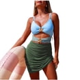 thumbnail image 1 of Ltctricy Swim Dress for Women Deep V Neck Cut out Ruched Color Block Drawstring Dress Bathing Suits One Piece Swimsuits, 1 of 3