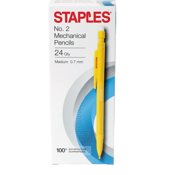 STAPLES NO. 2 MECHANICAL PENCILS MED 0.7MM YELLOW 24PK (26930) 26930-CC
