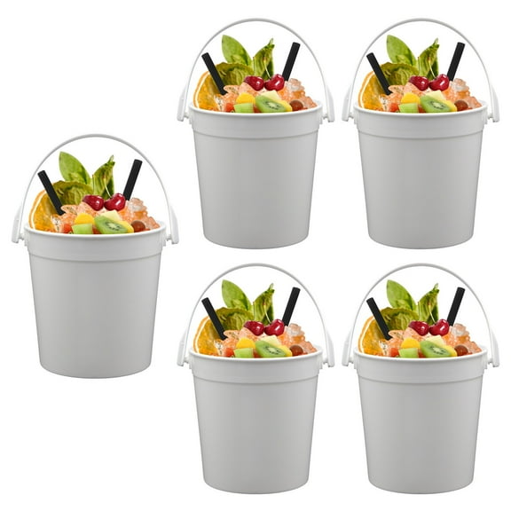 MOQIN 6 Pcs 1L Ice Cream Buckets with Lids and Handles Summer Cocktail Drink Buckets Clear Plastic Containers Ice Cream Tub Reusable Plastic Pail for Summer Beach Supplies