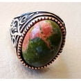 thumbnail image 4 of Unakite Jasper Mens Ring, Natural Unakite Jasper Ring, Oxidized Two Tone, 925 Silver Ring, Birthday Gift, Heavy Mens Ring, Arabic Design, Ottoman Style Ring, Christmas, Turkey Mens Signet Ring, 4 of 6