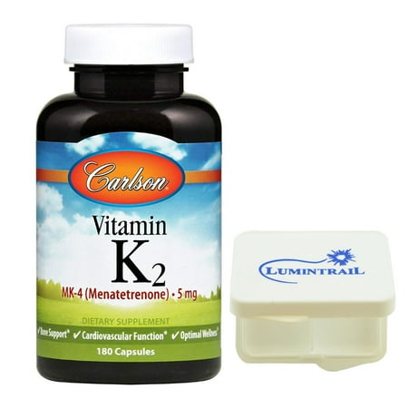 Case Supplement - Carlson Vitamin K2 Supplement 5 mg MK4, 180 capsules w/ Pill Case