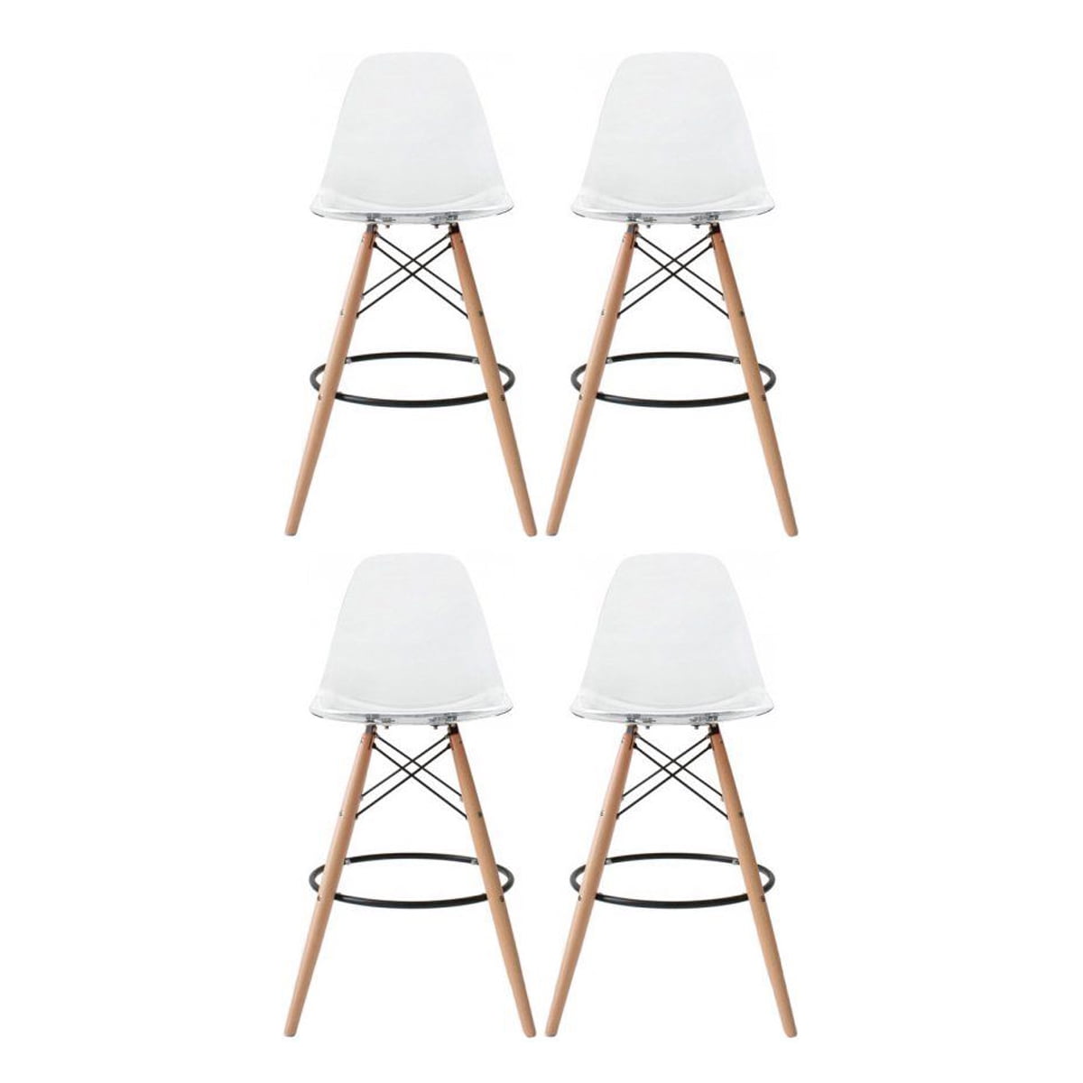 Wooden Base Kitchen Island Bar Stool with Gold Base Clear