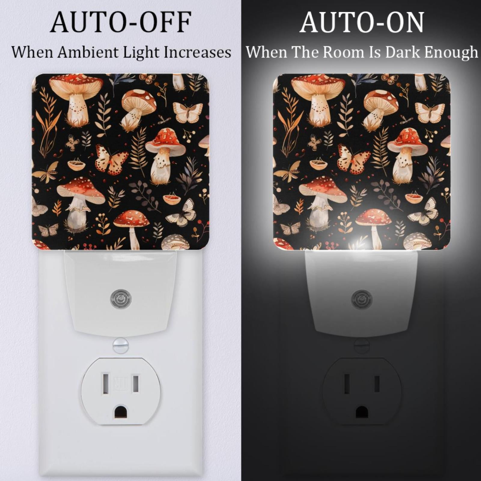 PhooArto Mushroom Butterflies Pattern Plug in LED Night Light Auto Sensor Dusk to Dawn Decorative Night for Bedroom, Bathroom, Kitchen, Hallway, Stairs, Baby's Room, Energy Saving