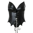 thumbnail image 2 of qolati Corset Top for Women V Neck Lace-Up Faux Leather Corset Grommet Eyelet Crosses Tie Strapless Bustier Halloween Punk Vintage Bodyshaper Tops Black M, 2 of 6