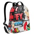 thumbnail image 2 of Lsque Sml Jeffy Pattern Backpack – School Travel Canvas Daypack with Ergonomic Padded Straps, Multiple Compartments & Leather Handle, 2 of 5