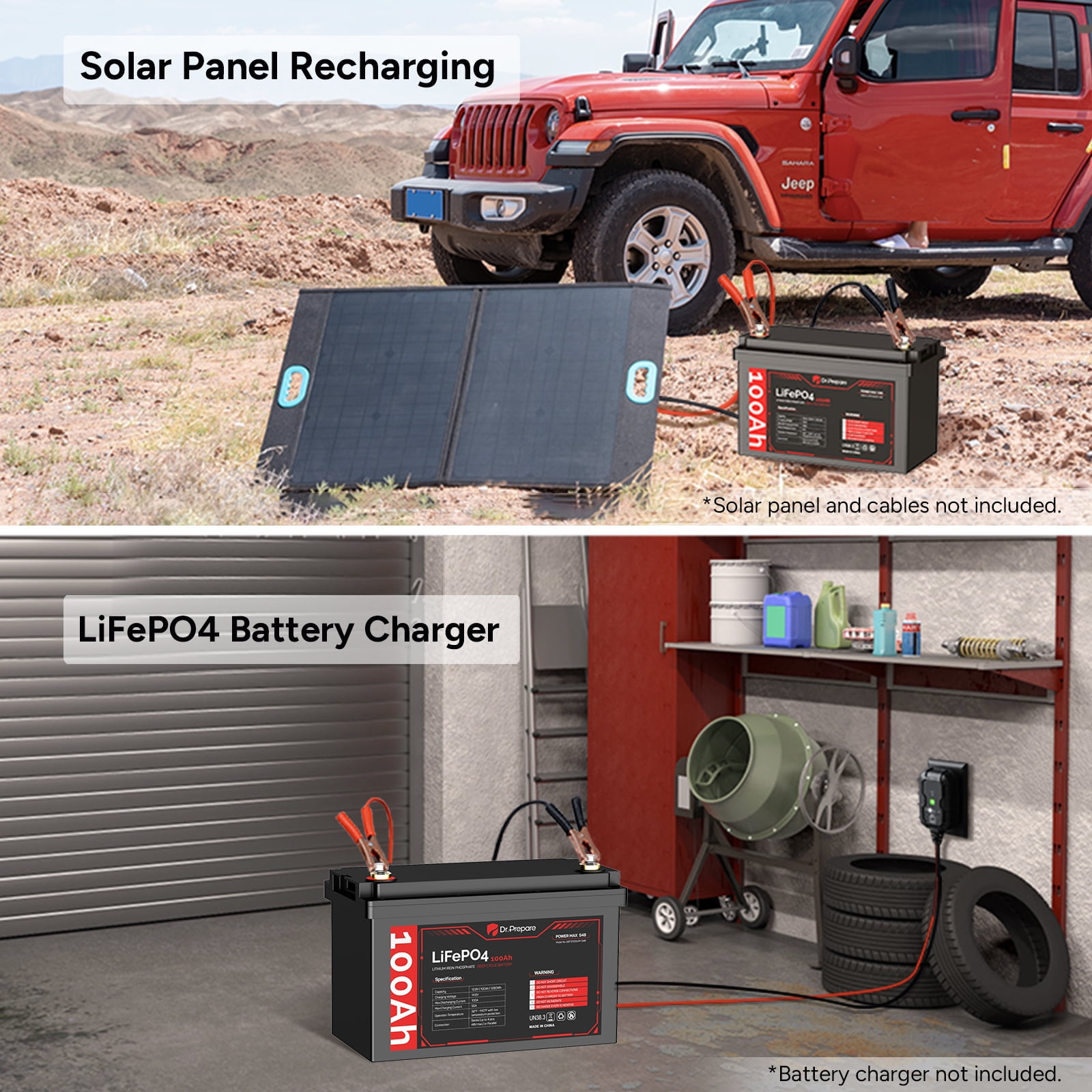 Dr. Prepare 2 Pack 12V 100Ah LiFePO4 Lithium Battery Deep Cycle Batteries for RVs, Trolling Motors, Boats