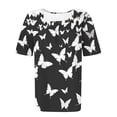 thumbnail image 4 of Uootdi Womens Tops Short Sleeve Crewneck Polka Dot Floral Print Tees Button Decor Soft Comfy Summer Shirts Gift, 4 of 5