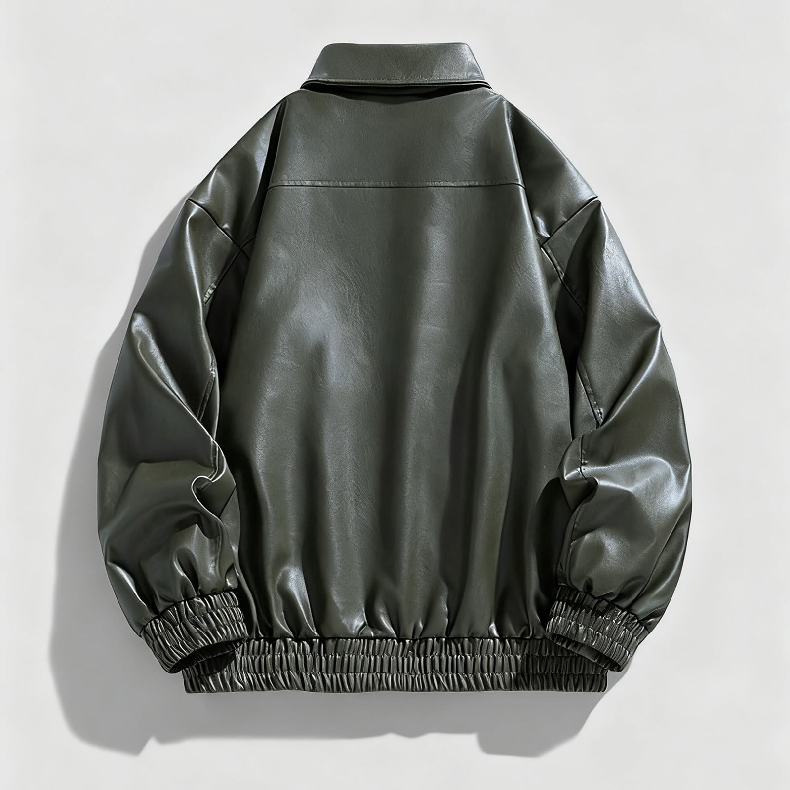 LNWUY Men's Oversized Faux Leather Bomber Jacket Vintage Biker Moto Style with Zipper Pockets, Durable and Stylish Outerwear Green XXL