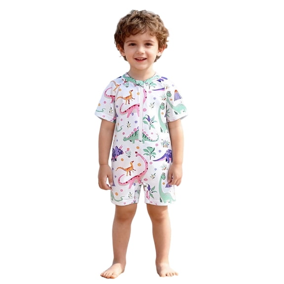 Edvintorg Boys One Piece Bathing Suit Cute Printed Short Sleeve Swimwear with Zipper Summer Swimsuits for Boys Size 6M-3Y