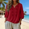 thumbnail image 6 of Pxiakgy Embroidered Tops for Women Loose Tunics Top Mexican Shirts 3/4 Length Sleeve Shirts Work Tees Summer Tops for Women Cotton Linen Tops Fashion Clothes Breathable Top Dressy Casual Blouses L, 6 of 6