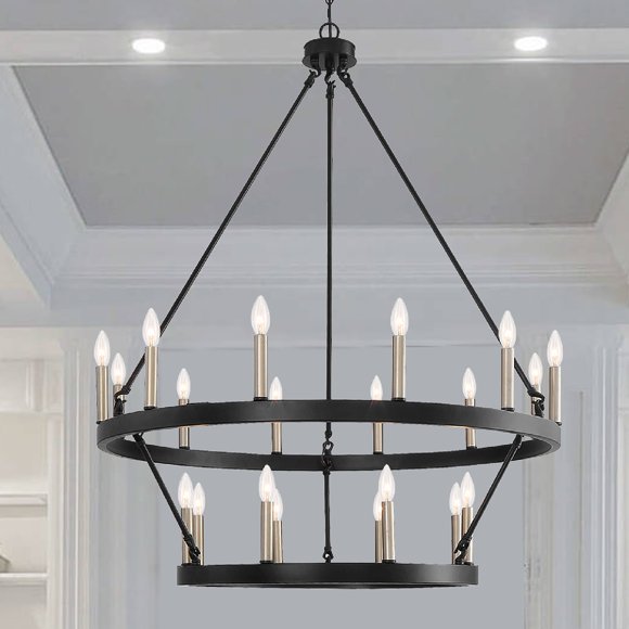 Vanity Art 20 Light Wagon Wheel Chandelier Lighting | Modern Hanging Lights Farmhouse Candle Style Ceiling Light Fixtures for Living Room Dining Room