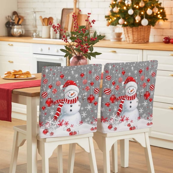 Christmas Grey Snowman Chair Covers Set of 8 Xmas Balls Snowflake Chair Back Covers Stretch Removable Washable Slipcovers Protector for Dining Room Kitchen Party Decor