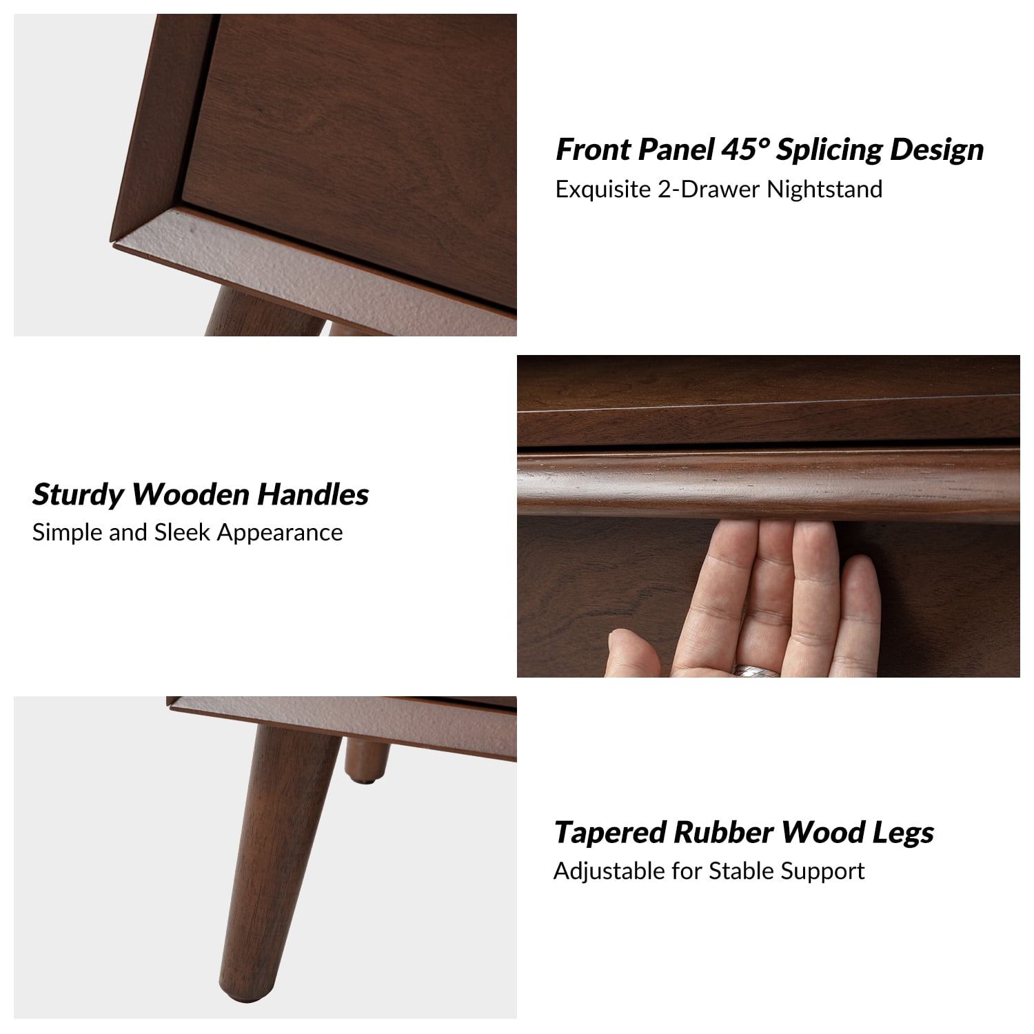 26" Tall 2-drawer End Table with Charging Station Table for Living Room Walnut