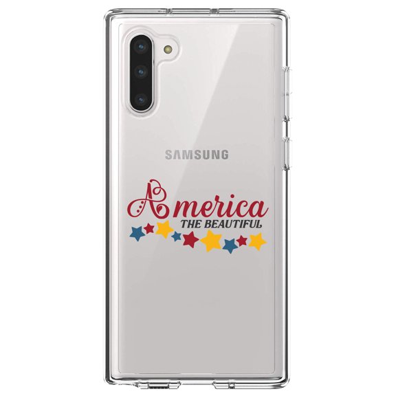 DistinctInk Clear Shockproof Hybrid Case for Samsung Galaxy Note 10 (6.3" Screen) - TPU Bumper Acrylic Back Tempered Glass Screen Protector - America the Beautiful Stars