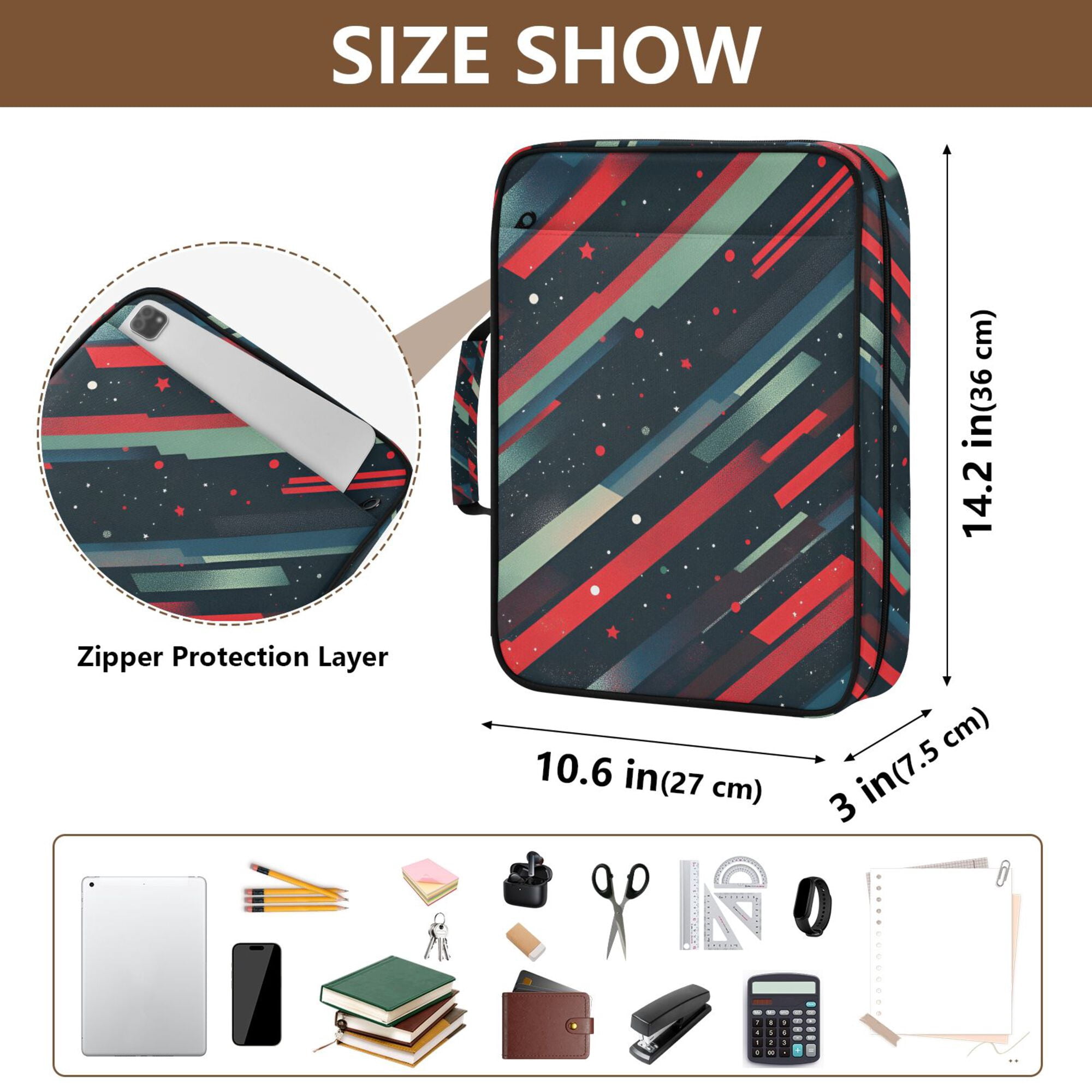 FORMRS Accordion File Folder A4 Size 7-Pocket Expanding Document Organizer Bag with 3 Ring Binder, Stars Abstract Lines