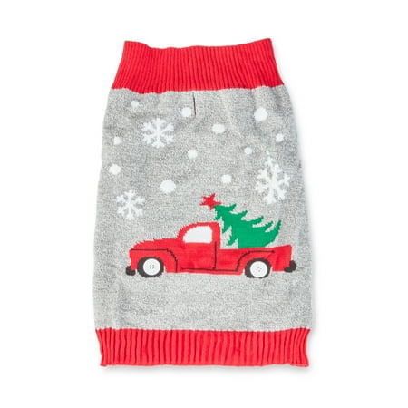Vibrant Life  Holiday Dog Clothes  Vintage Truck Dog Sweater  Gray  L