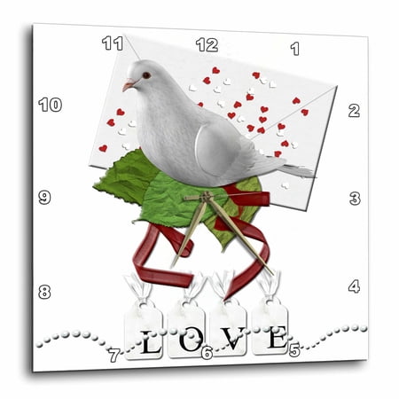 3drose, White Dove Love Letter and Ribbons a Pretty Designer Original, 10x10 Wall Clock