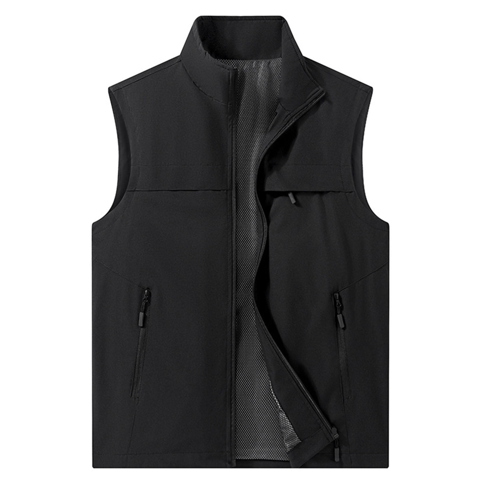 YOIAVAIOY Men's Lightweight Softshell Vest Outerwear Windproof Sleeveless Jacket Golf Running Hiking Jackets Black XXL