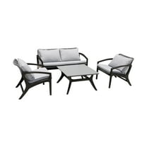 Armen Living Beckham Outdoor Coffee Table in Dark Eucalyptus Wood and Super Stone