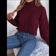 thumbnail image 4 of Suéter de Mujer con Cuello Redondo, Botones Texturizados, Mangas Farol, Jersey de Punto Vino Tinto L, 4 of 10