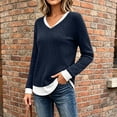 thumbnail image 4 of Women's Casual 2 in 1 Pullover Long Sleeve Layered Shirts V Neck Solid Color Blouse Fall Fashion Outfits, 4 of 9