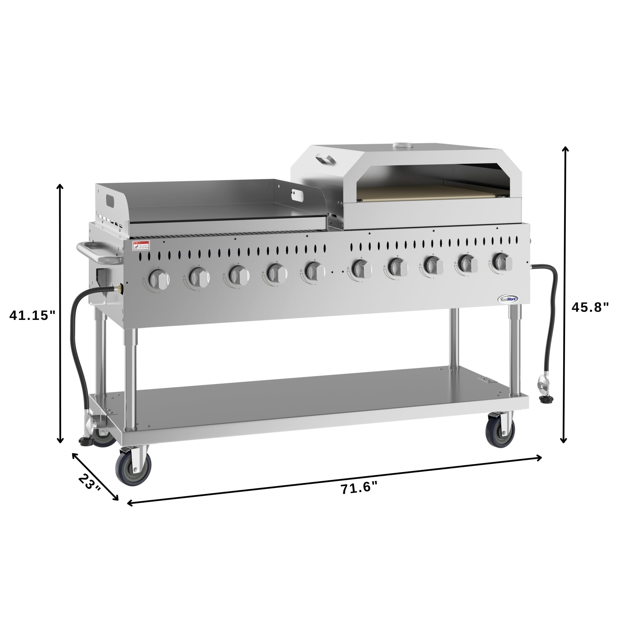 72 in. Full Stainless Steel Commercial Outdoor Propane Gas Grill with 36 in. Griddle and 36 in.Pizza Oven, ETL Listed in Stainless-Steel (CGKIT7-G36P36)