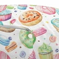 thumbnail image 3 of Dessert Pouf Cover with Zipper, Candy Shop Inspired Whipped Cream Topped Cupcakes Swirl Lollipops Macarons Donuts, Soft Decorative Fabric Unstuffed Case, 30" W X 17.3" L, Multicolor, by Ambesonne, 3 of 5