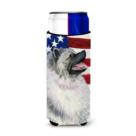 

USA American Flag with Keeshond Ultra Beverage Insulators for slim cans SS4051MUK
