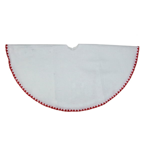 26-Inch White and Red Stitched Border Mini Christmas Tree Skirt