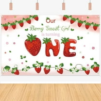 Strawberry 1st Birthday Backdrop for Girls, Our Berry Sweet is Turning Baby Girls First Birthday Background,Photography Props Summer Fruits Kids Party Decorations