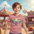 thumbnail image 2 of CONZONE Carnival Toddler Boys Tshirts Cartoon Clown Striped Short Sleeve Tee Shirt for Boys Crew Neck Lightweight Loose Fit Kids Spring Summer Tops, 2 of 4